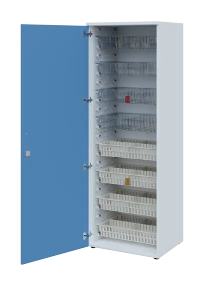 EUROMEDICA D - 66/M skříň léková boxová, 1-dveřová, levá, 1950x660x535, korpus bílý, dvířka pastelově modrá